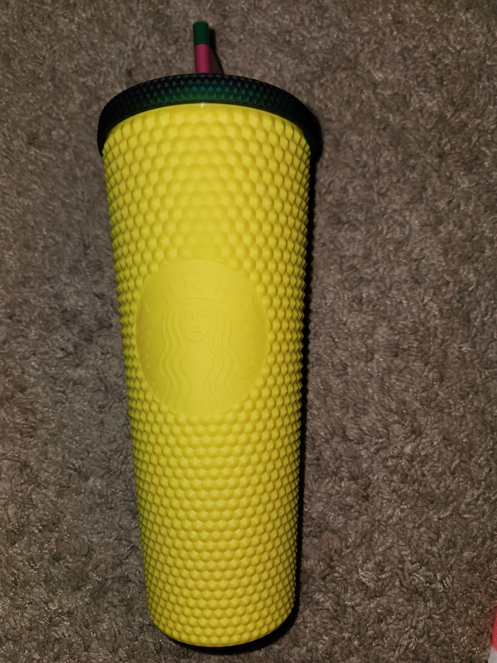Starbucks Yellow Studded Tumbler with Dark Green Lid